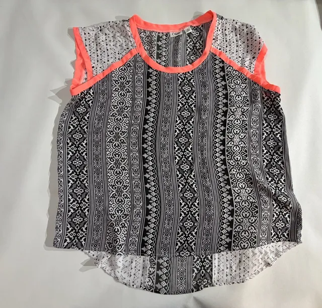 Cato Black White Printed Sleeveless Tank Top Coral Trim XL