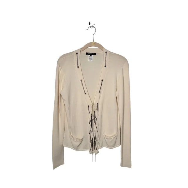 Nanette Lepore Cream Chain Trim  Cardigan Size L