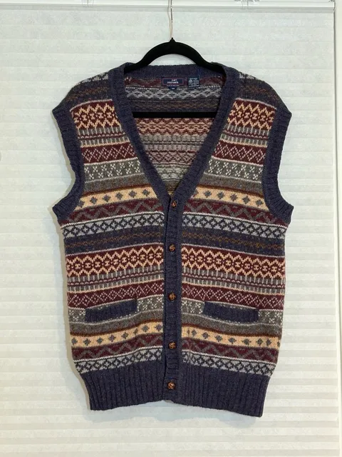 Carl Michaels Fair Isle Sweater Vest Size M Wool V-Neck Button Pocket