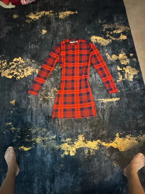 Zaful Plaid Mock Neck Bodycon Dress Size L Red Blue