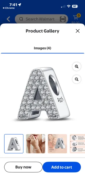 Pangama Sparkling Letter A-Z Alphabet Charm 925 Sterling Silver