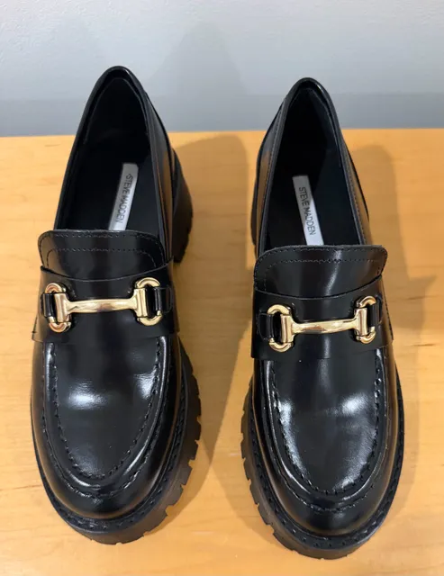Steve Madden Lando Black Lug Sole Horsebit Loafers Size 7