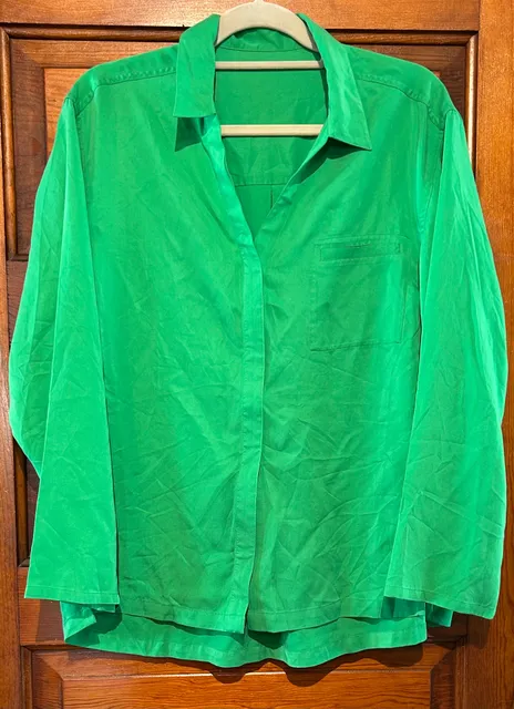 SIJO Button Down Shirt Size S Green Tencel Lyocell