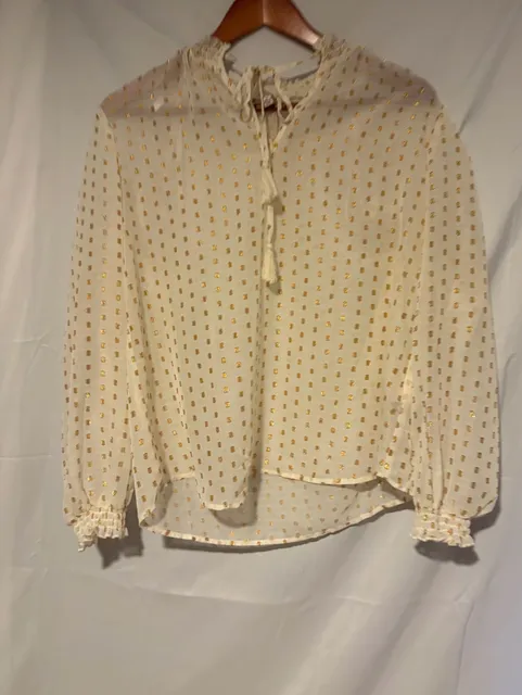 Nanette Nanette Lepore Blouse Size M Ivory Gold Dot Tassel Tie Top