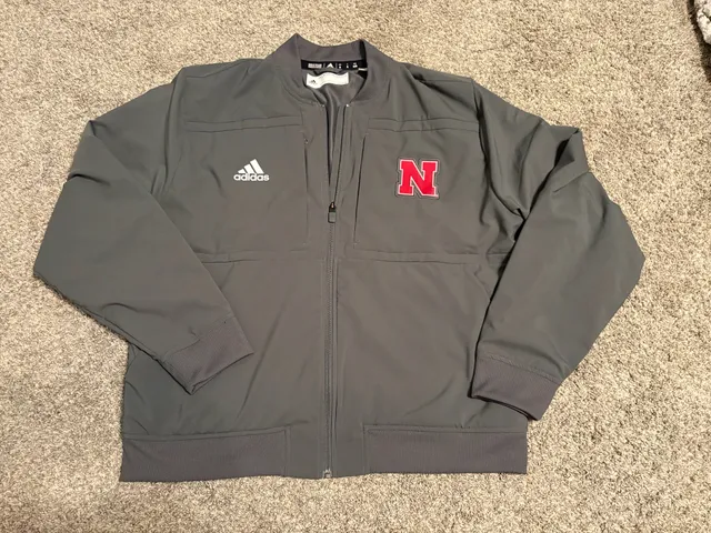 Adidas Nebraska Huskers Bomber Jacket Size XL Grey Full Zip