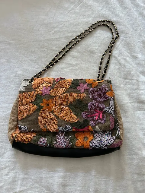 Unbranded Floral Sequined Burlap Shoulder Bag