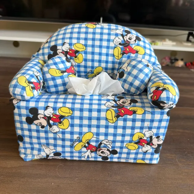 Disney Mickey Mouse Fabric Tissue Box Cover Blue Gingham
