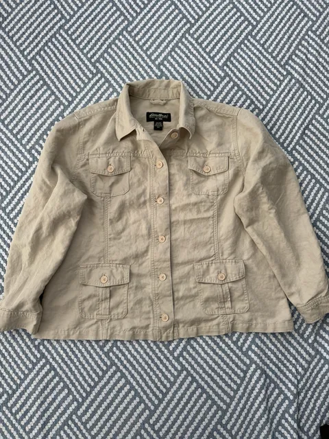 Eddie Bauer Utility Cargo Jacket Size XXL Khaki Tan Linen Cotton Safari