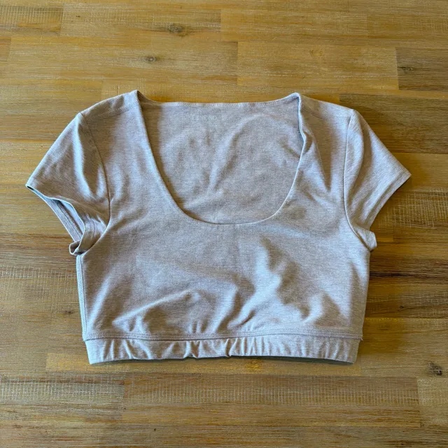 Beyond Yoga Spacedye Move It Cropped Tee Shirt Sports Bra Heather Oatmeal Small