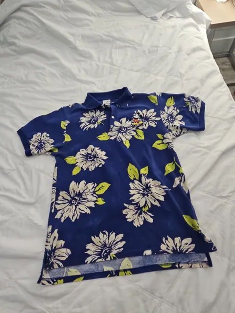 The Disney Store Mickey Mouse Polo Size Small Blue Floral Hawaiian