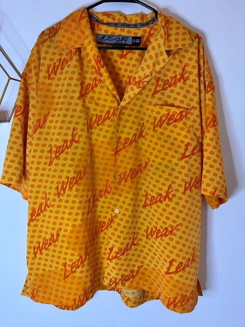 Vintage Leak Wear Shirt Men’s L Orange All Over Print Y2K Hip Hop Button Up