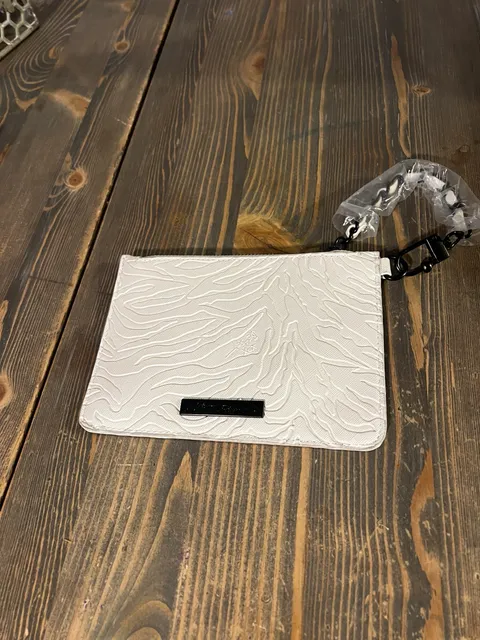 Betsey Johnson White Textured Faux Leather Wristlet Pouch