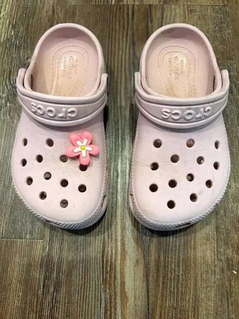 Pink Crocs with a Pink Flower Jibbitz