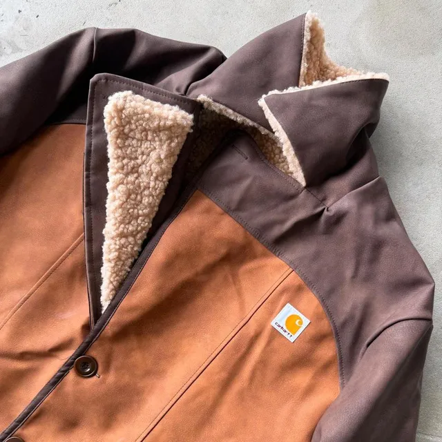Carhartt Color-Blocked Trench Coat Size 2XL Brown Sherpa Lined