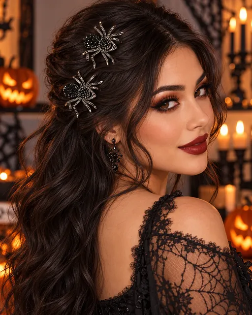 Piper K Black Rhinestone Spider Hair Clips Spooky Halloween Hair Accessories