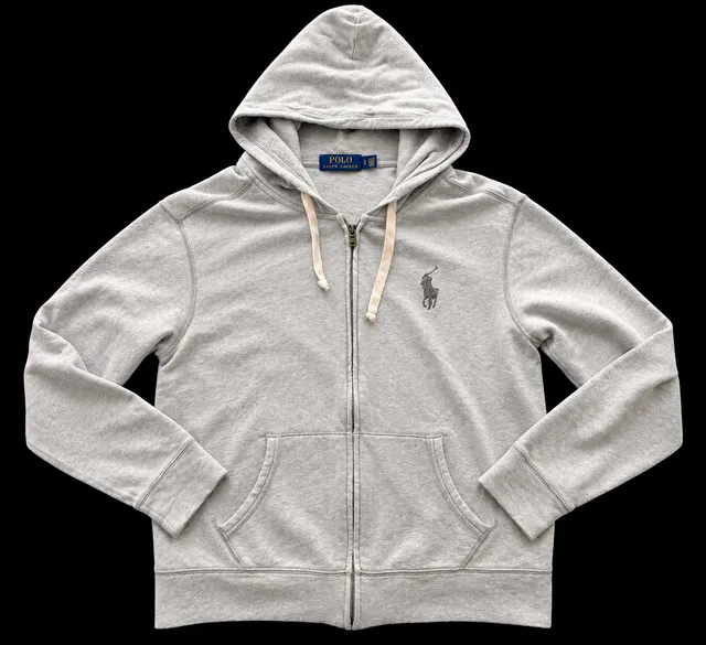 Polo Ralph Lauren Full Zip Hoodie Size L Gray Embroidered Logo Sweatshirt