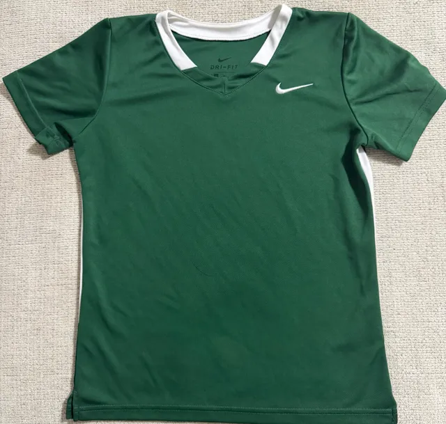 Nike Boys Large Green White Dri-FIT Athletic Performance Shirt Swoosh