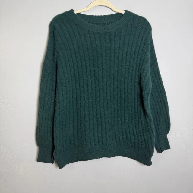 Aerie Ribbed Pullover Sweater Size XS/TP Green Fuzzy