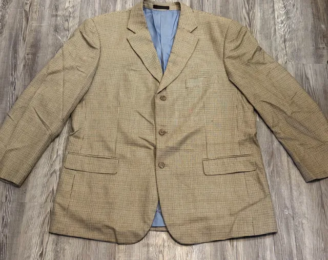 Alan Flusser Sport Coat Size 48R Brown Houndstooth Silk Wool Blazer