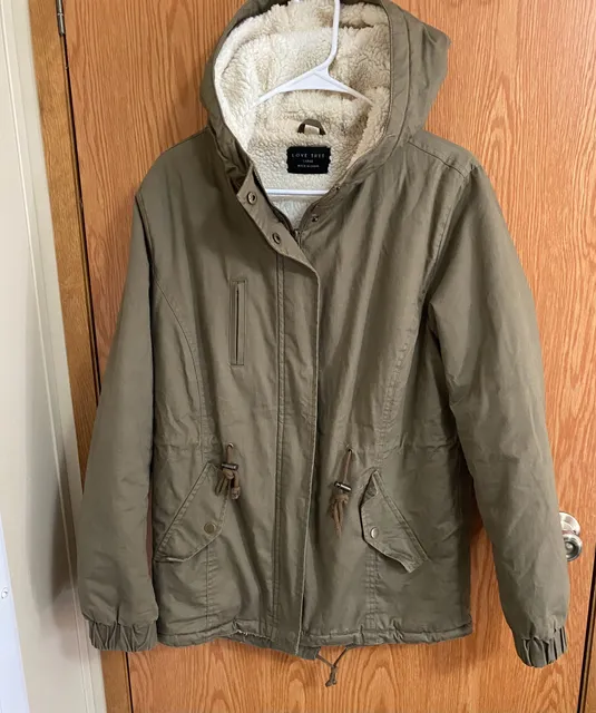 Love Tree Sherpa Lined Parka Jacket Size Large Olive Green
