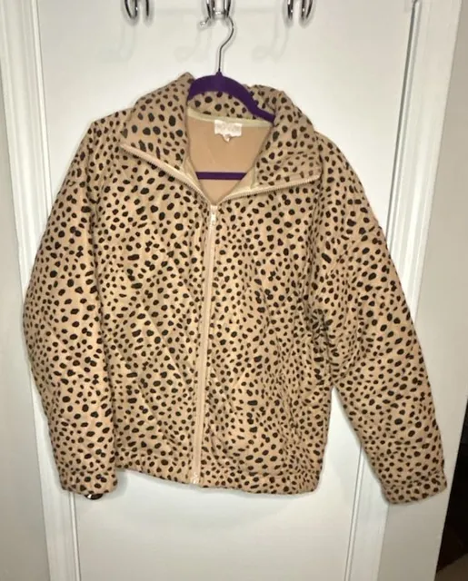 Entro Quilted Zip Up Jacket Size M Tan Black Polka Dot