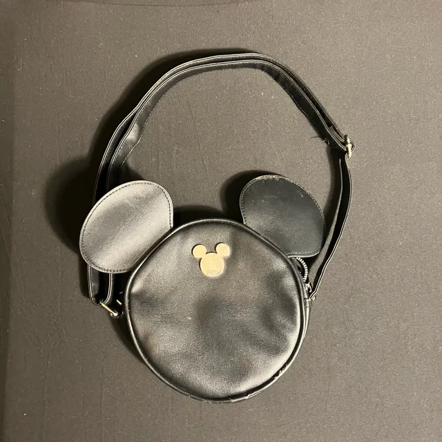 Disney Mickey Mouse Black Faux Leather Round Crossbody Bag