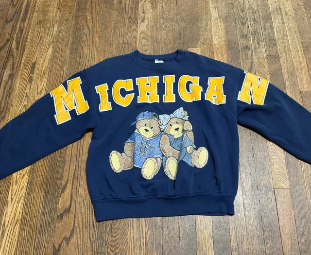 Jerzees Michigan Football Sweatshirt Vintage 90s Spellout Bears Granny Core L