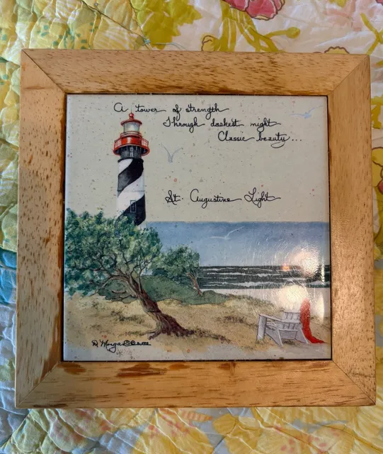 GUC B. Morgan St. Augustine Lighthouse Framed Ceramic Tile Wall Art or Trivet