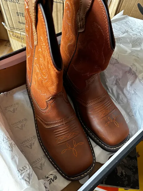 Nortiv 8 Cowboy Boots Size 9.5 Brown Leather Square Toe Western Work Boots