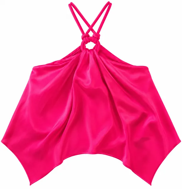 Satin Pleated Puff Hem Crop Top – ,