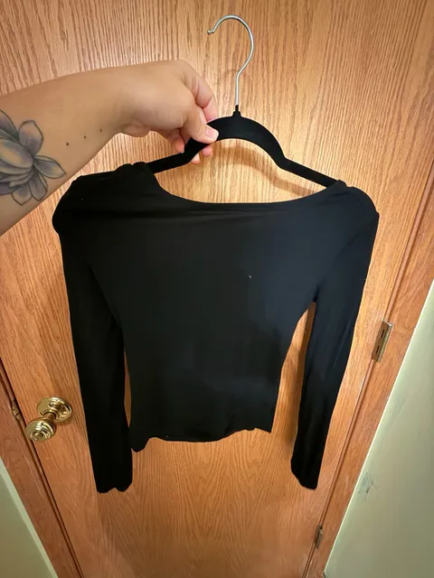 ForeFair Long Sleeve Open Back Top Size M Black Modal Spandex