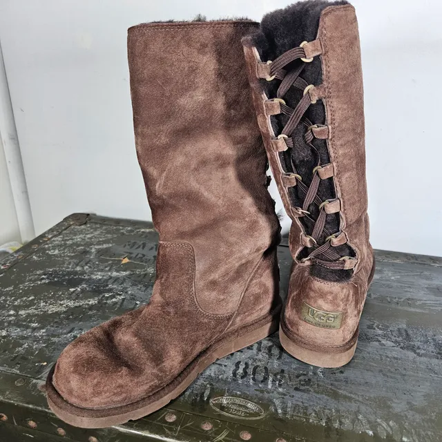 Ugg Roseberry Tall Boots Brown Suede Lace-Up