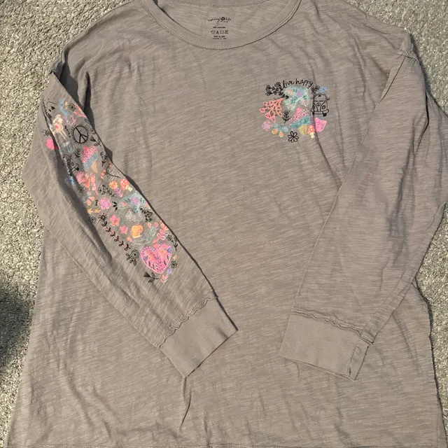 Natural Life Long Sleeve T-Shirt Grey Live Happy Size M