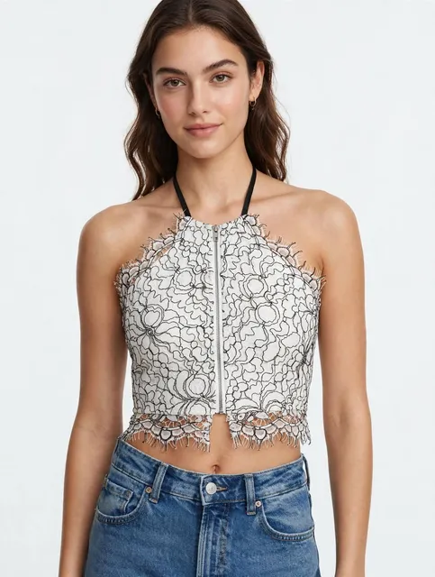 Trixxi Crop Top Size 3 Black White Lace Halter