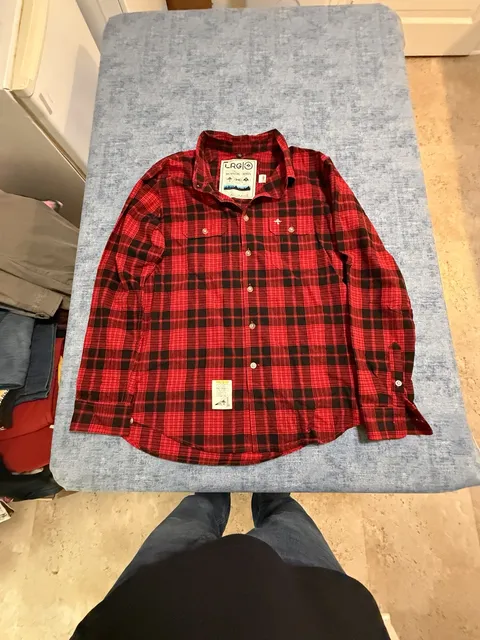 LRG Plaid Flannel Shirt Size L Red Black Long Sleeve Button Up