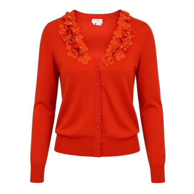 Kate Spade Cardigan Size L Orange Floral Embellished