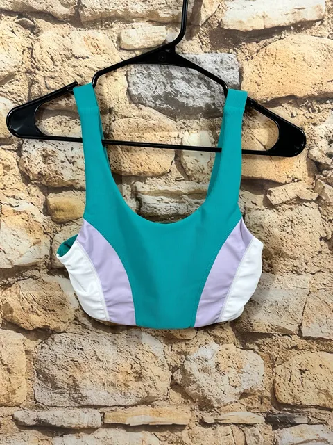 Wilo Sports Bra Size S Teal Purple White Ribbed Athletic Crop Top