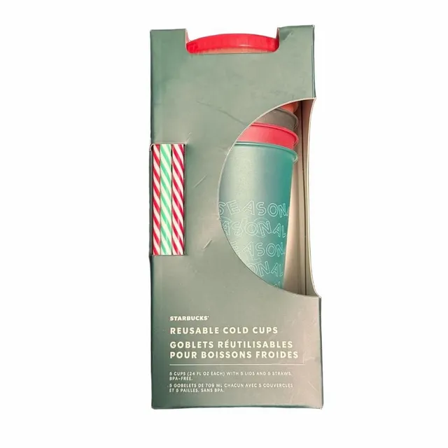 2019 Starbucks Holiday Seasonal Reusable Cold Cups 24 oz 5 Pack Lids Straws