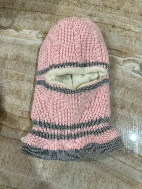 Unbranded Knitted Balaclava Ski Mask Pink Gray Fleece Lined