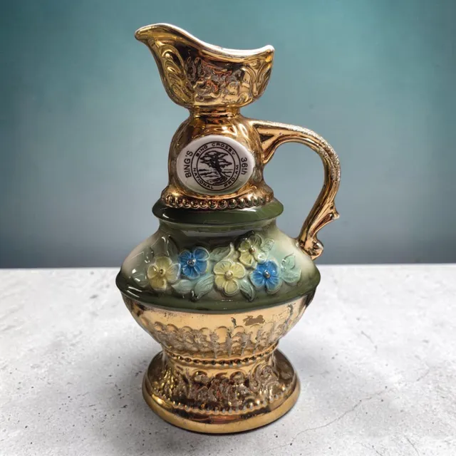 Jim Beam 1976 Bing Crosby Pro Am Decanter Pitcher Gold Floral