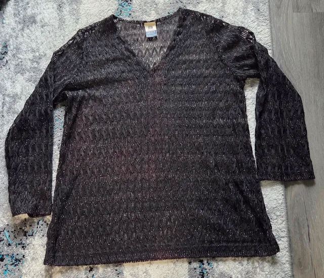 Faded Glory Swimwear Cover Up Size L 12/14 Black Shimmery Crochet