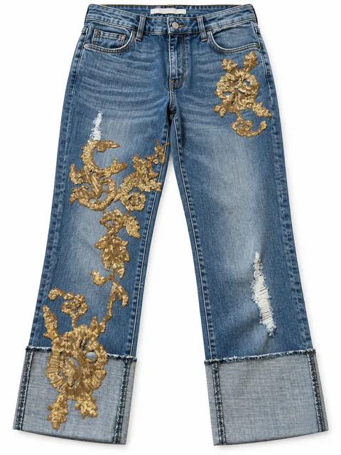 Pilcro and the Letterpress Hyphen Gold Sequin Cropped Jeans Size 27 (k1)
