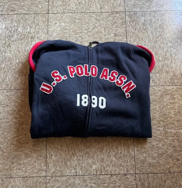 U.S. Polo Assn. Zip Up Hoodie Black Red Applique 1890