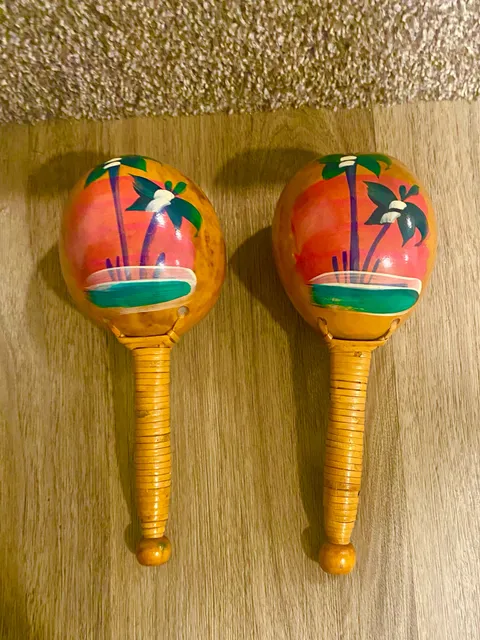Hand Painted Wooden Maracas Pair.