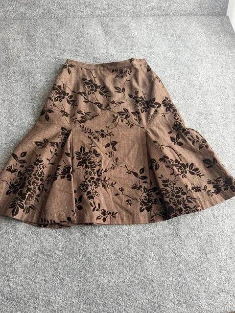 Cold water Creek Vintage Brown Flocked Floral Midi Skirt
