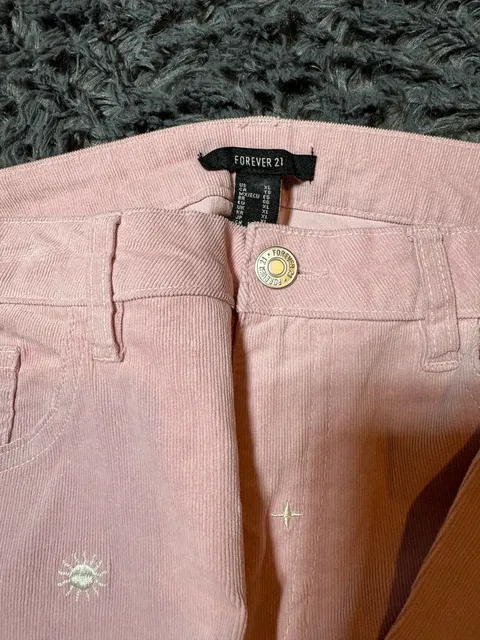 Forever 21 Corduroy Pants Size XL Pink Sun Embroidery