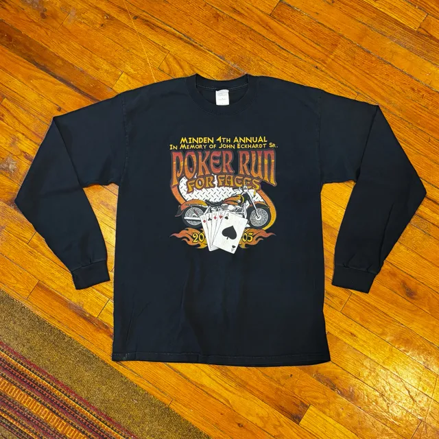 Vintage 2005 Poker Run For Faces Long Sleeve T-Shirt Size L Black