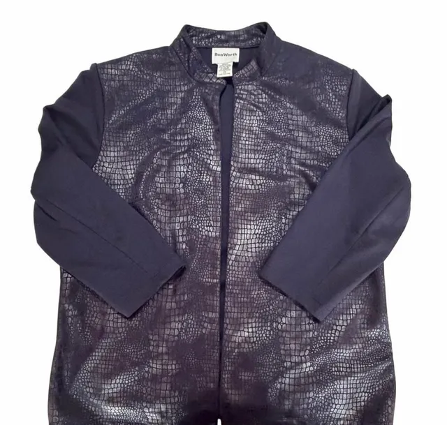 BonWorth Jacket Size XS Navy Metallic Faux Snake Texture Open Front