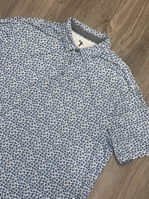 Anderson Ord Performance Golf Polo Shirt Size XL Blue White Floral Print