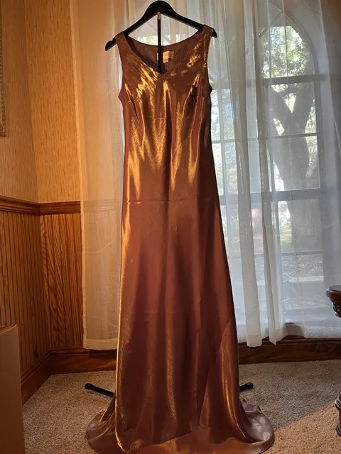 Jeanne Alexander Dress Size 12 Brown Metallic Satin Sleeveless